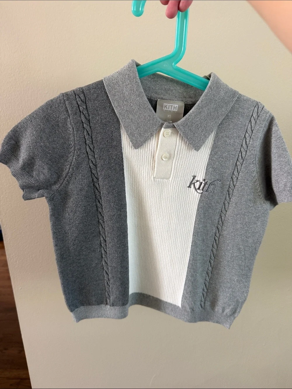 Kith Kids Grey & White Cable Knit Polo Top